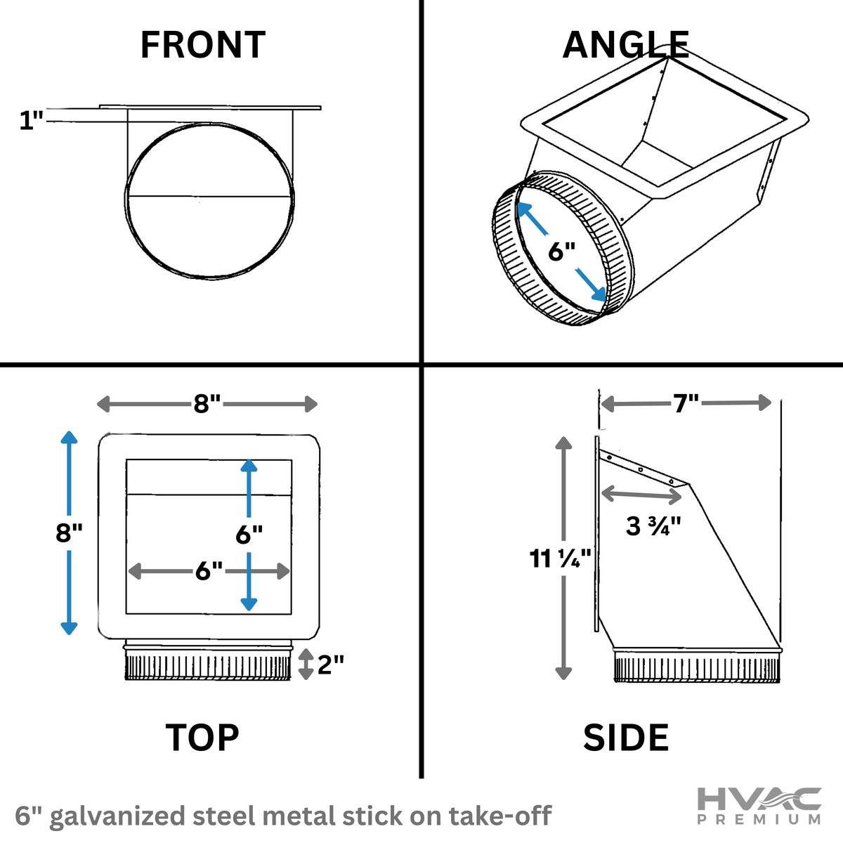 HVAC Premium Stick-on Take-Off | Take Off Duct | This 6" Galvanized Steel Metal Duct is Compatible with Duct 6"