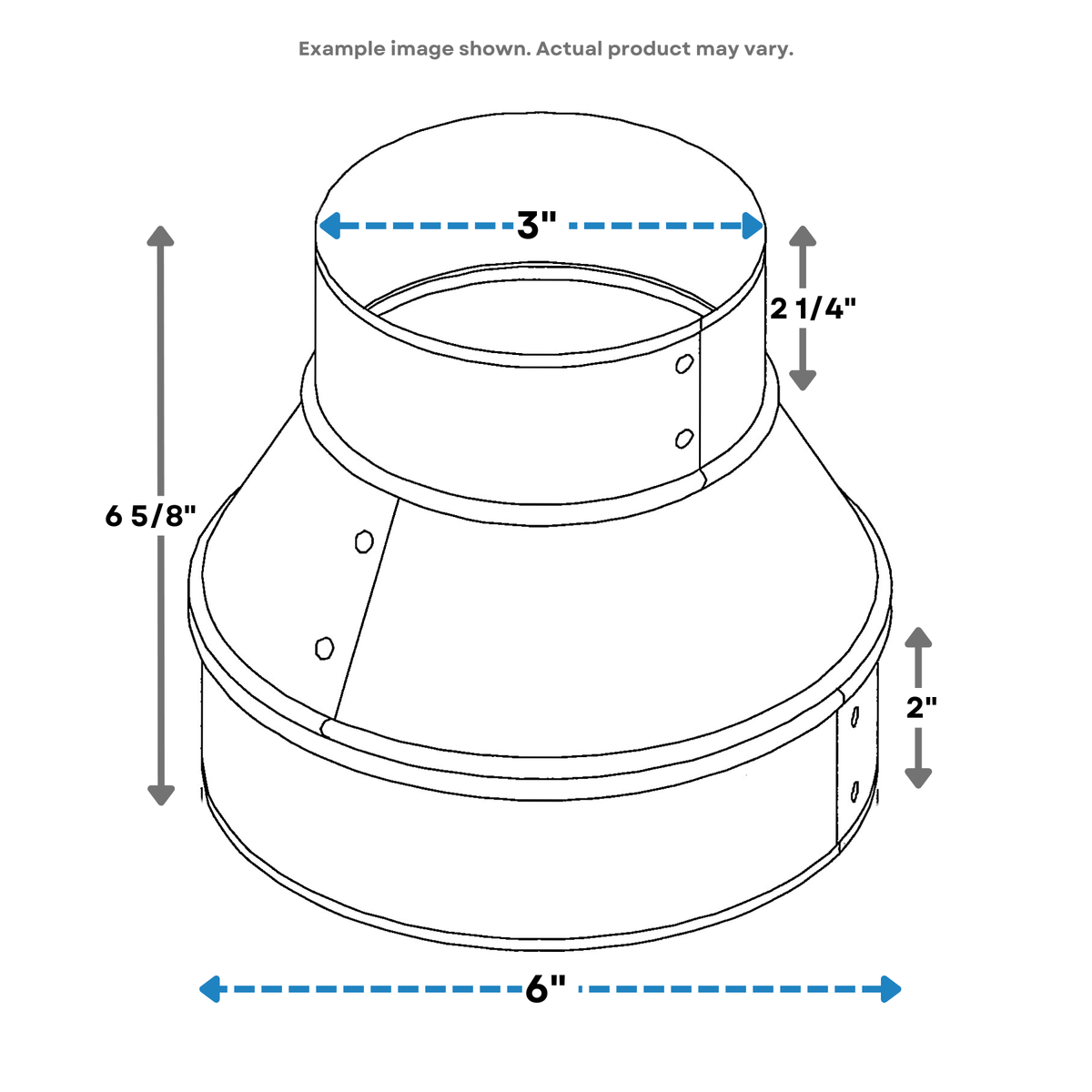 Round Metal Pipe Reducer & Increaser | 6" to 3" HVAC Duct Reducer or Increaser 30g Gauge | Galvanized Sheet Metal Ducting Connector is