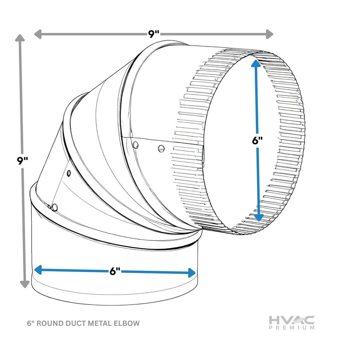 2 Pack - 6" Diameter 90 Degree Adjustable Elbow - 30 Gauge Galvanized - Crimped End Connection