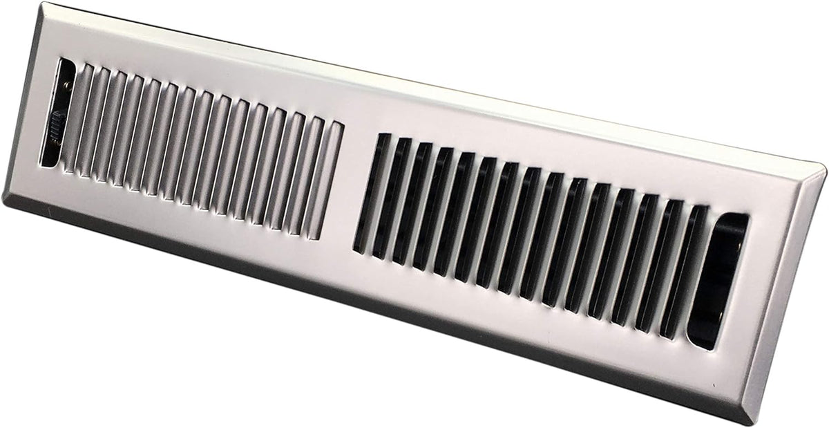4&quot; X 12&quot; Modern Floor Register Grille with Dampers - Contempo Slotted Grate - HVAC Vent Duct Cover - Chrome