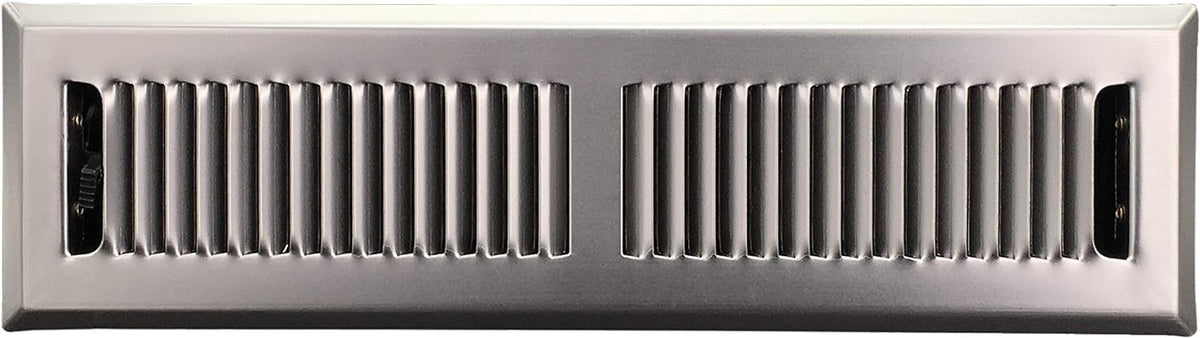 2&quot; X 12&quot; Victorian Floor Register Grille with Dampers - Contempo Decorative Grate - HVAC Vent Duct Cover - Satin Nickel