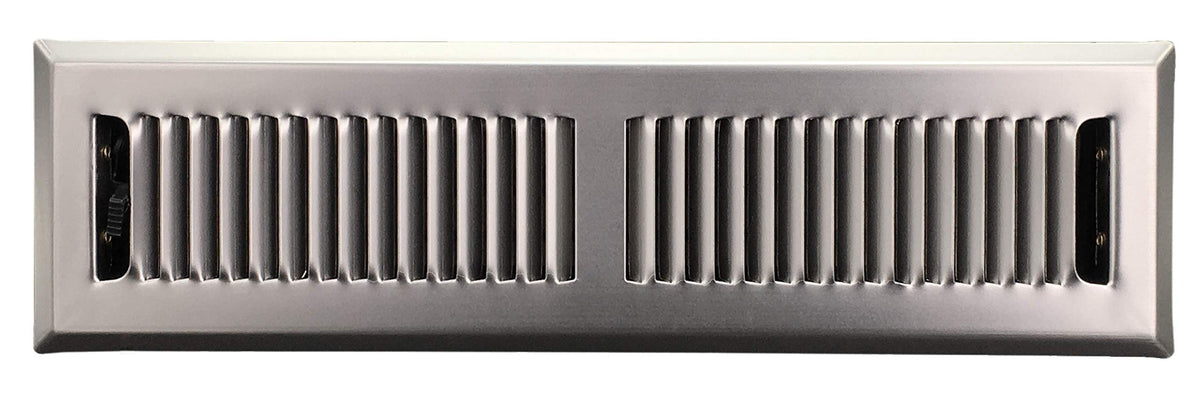 2" X 12" Modern Floor Register Grille with Dampers - Contempo Slotted Grate - HVAC Vent Duct Cover - Chrome