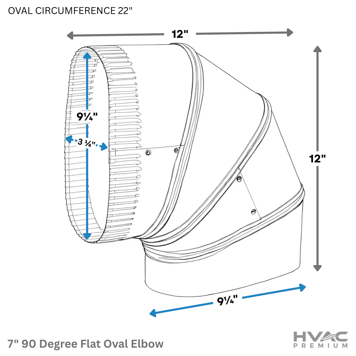 7" 90 Degree Flat Oval Elbow