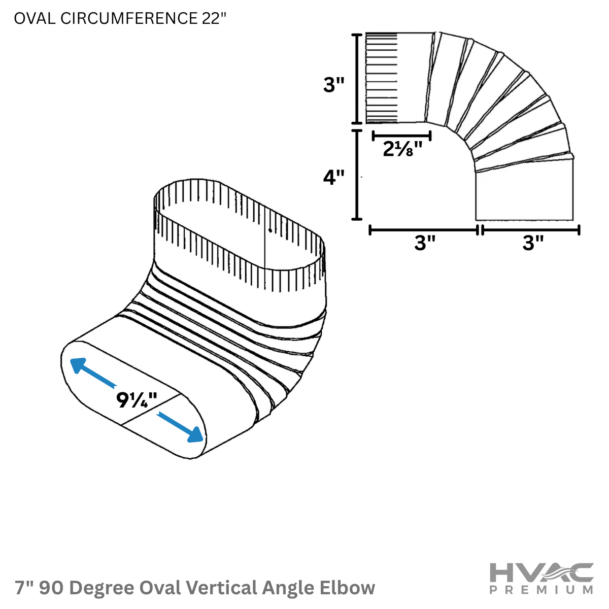 7" Galvanized Sheet Metal 90 Degree Oval Vertical Angle Elbow