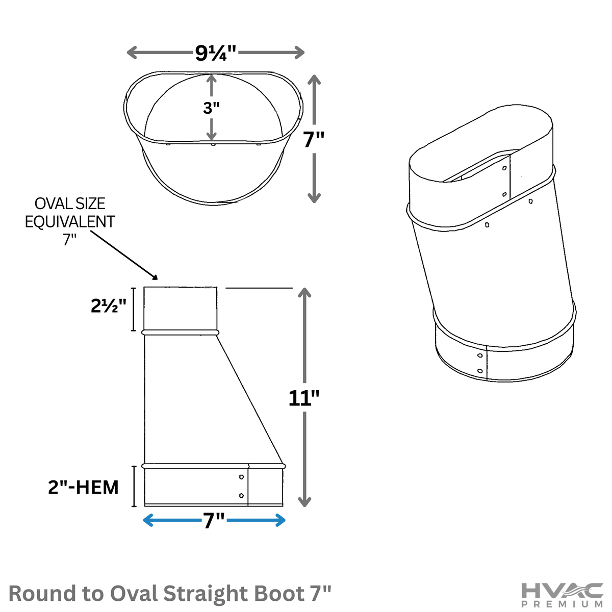 Round to Oval Straight Boot - 7" Transitioning Duct Boot is Compatible with Duct 7"