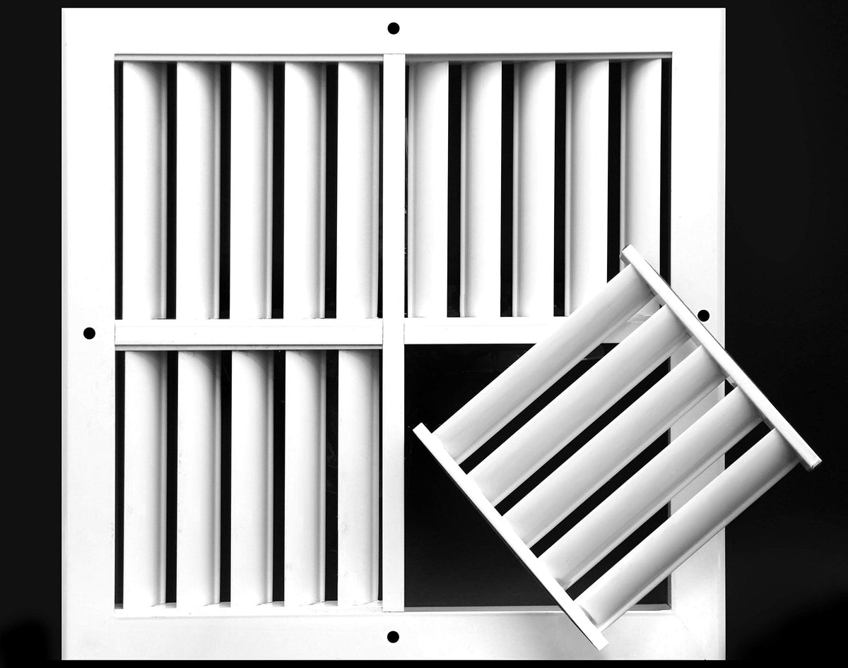 20"w X 20"h Extruded Aluminum Adjustable Surface Mount Supply Ceiling HVAC Air Grille  Interchangeable: 1-Way, 2-Way, 3-Way or 4-Way - Vent Duct Cover [Outer Dimensions: 21.125" X 21.125"]
