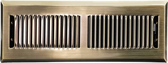 2" X 12" Victorian Floor Register Grille with Dampers - Contempo Decorative Grate - HVAC Vent Duct Cover - Antique Brass