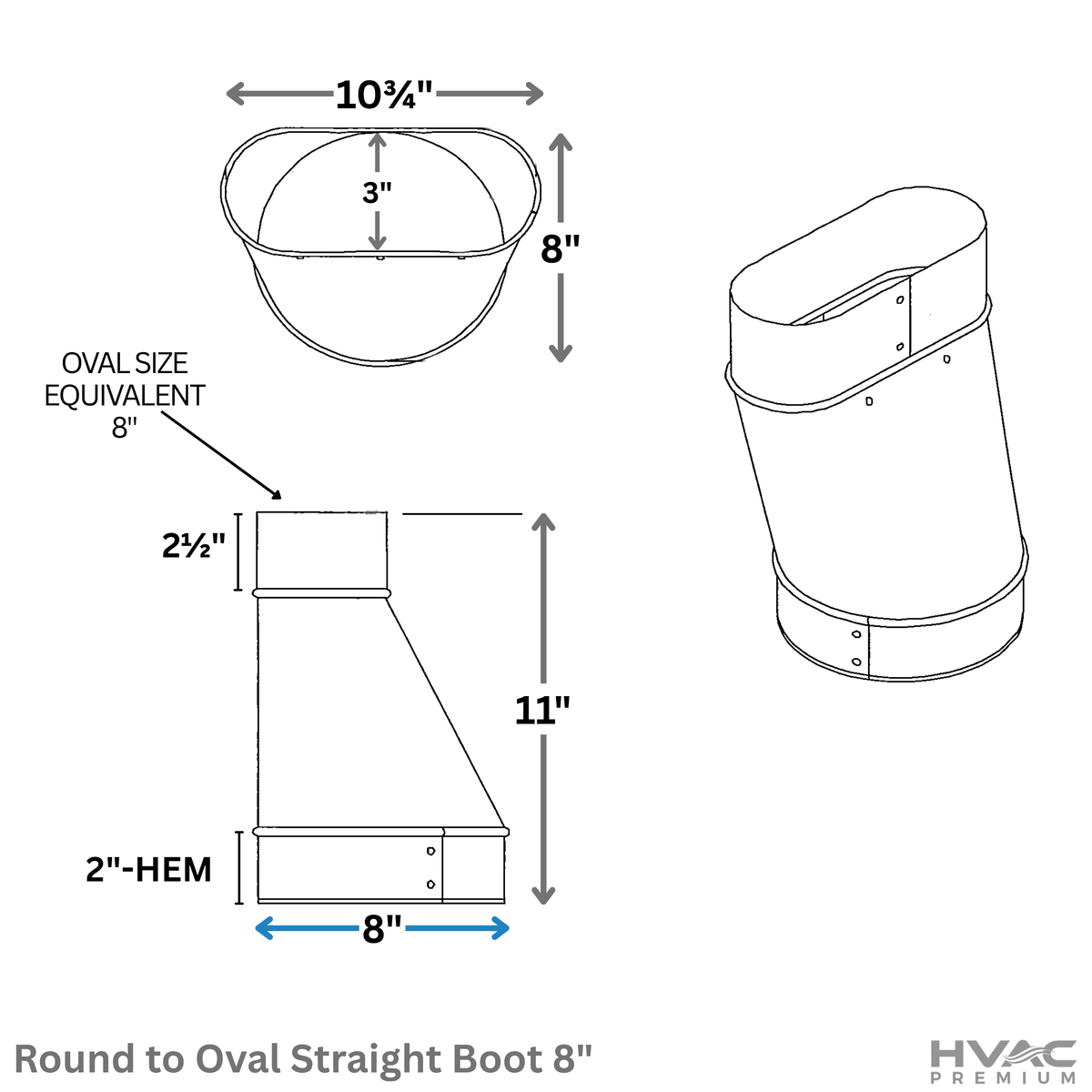 Round to Oval Straight Boot - 8" Straight Transitioning Duct Boot is Compatible with Duct 8"