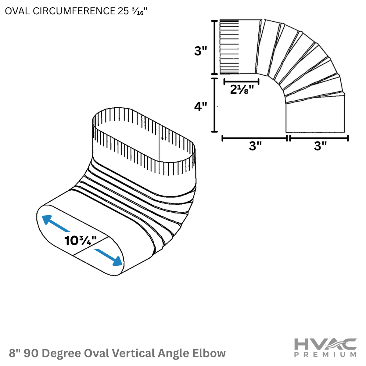 8" Galvanized Sheet Metal 90 Degree Oval Vertical Angle Elbow