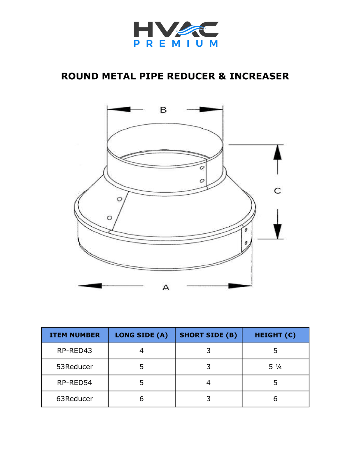 Round Metal Pipe Reducer &amp; Increaser | 4&quot; to 3&quot; or 3&quot; to 4 HVAC Duct Reducer or Increaser 30g Gauge | Galvanized Sheet Metal