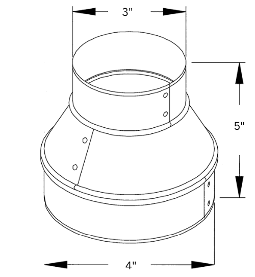 Round Metal Pipe Reducer &amp; Increaser | 4&quot; to 3&quot; or 3&quot; to 4 HVAC Duct Reducer or Increaser 30g Gauge | Galvanized Sheet Metal