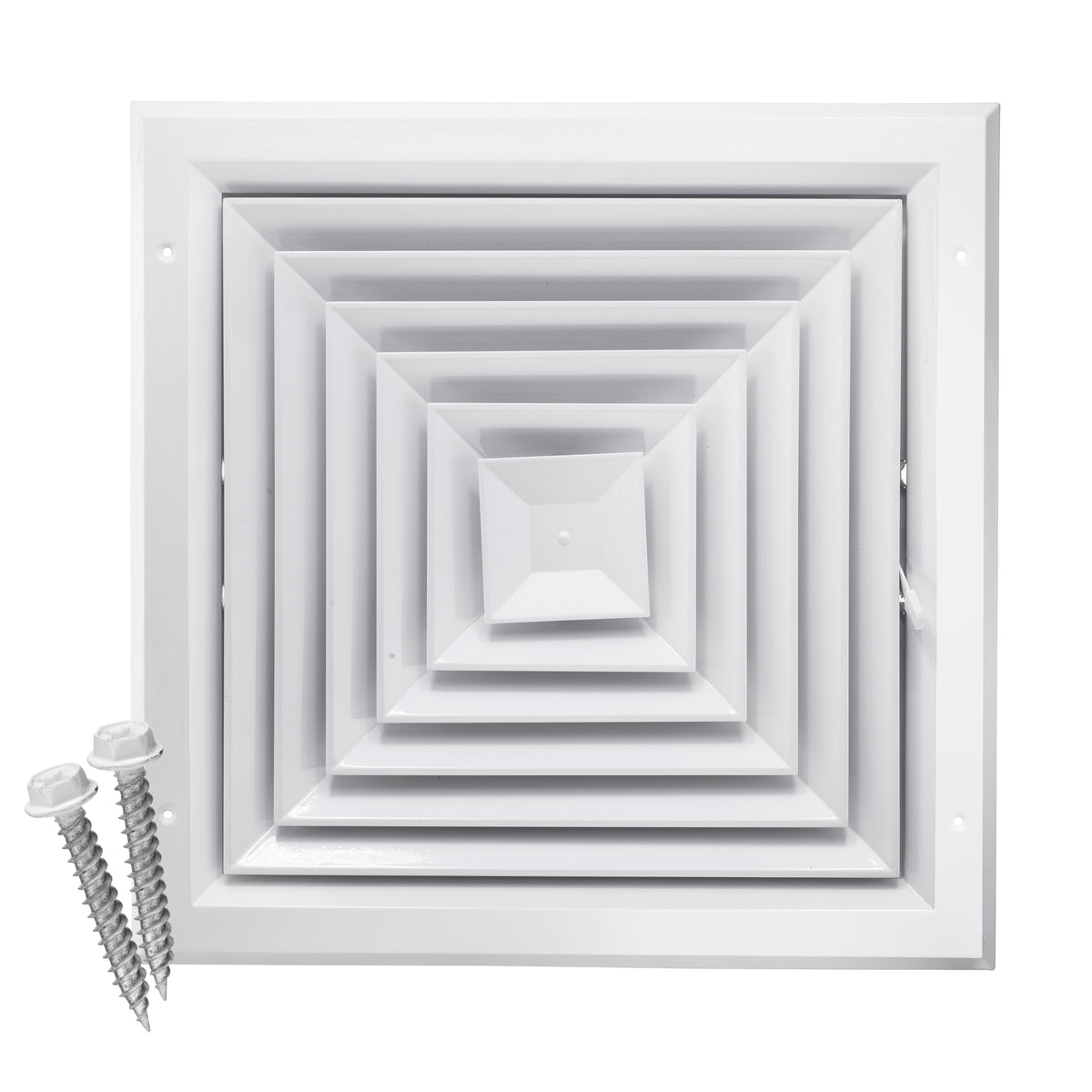 14&quot; x 14&quot; [Duct Opening] Ceiling Supply Diffuser Vent Cover – 4-Way Airflow with Full Aluminum Frame, Back Blades &amp; Opposing Blade Lever Damper [Outer Size: 17&quot; x 17&quot;]
