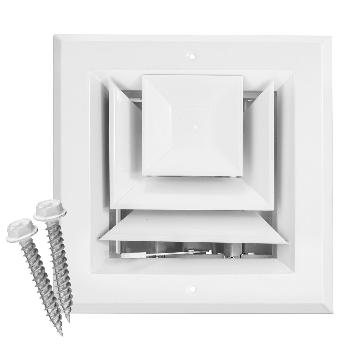 6&quot; x 6&quot; [Duct Opening] Ceiling Supply Diffuser Vent Cover – 3-Way Airflow with Full Aluminum Frame, Back Blades &amp; Opposing Blade Lever Damper [Outer Size: 9&quot; x 9&quot;]
