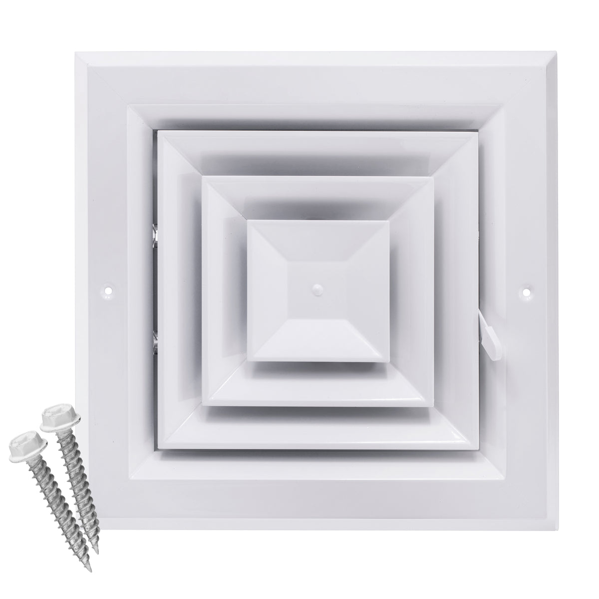 10&quot; x 10&quot; [Duct Opening] Ceiling Supply Diffuser Vent Cover – 4-Way Airflow with Full Aluminum Frame, Back Blades &amp; Opposing Blade Lever Damper [Outer Size: 13&quot; x 13&quot;]