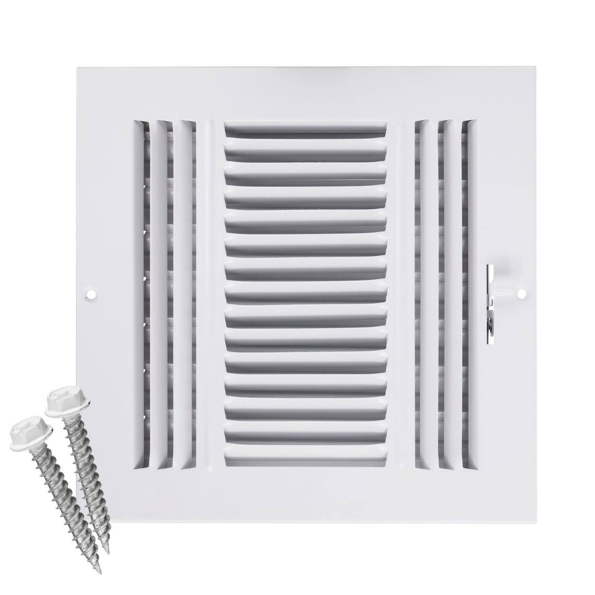 8&quot; X 8&quot; 3-Way Air Supply Grille – Steel HVAC Vent Cover with Damper, Wall/Ceiling Register, White