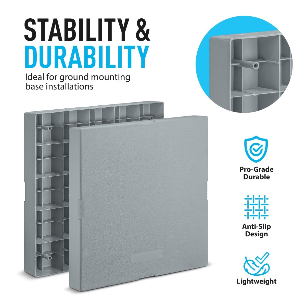 Plastic Equipment Pad for HVAC Systems, 32&quot; x 32&quot; x 3&quot;, Gray - HVAC Premium32323PAD