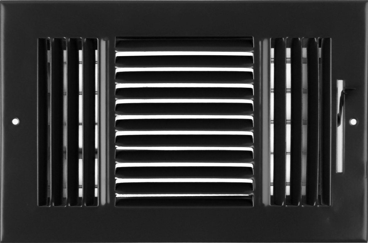 10" X 6" 3 - Way Air Supply Grille – Steel HVAC Vent Cover with Damper, Wall/Ceiling Register, Black - HVAC PremiumG1063WY Black - 1