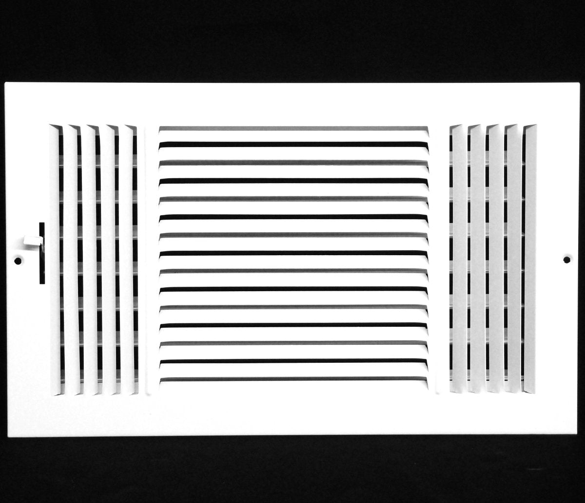 10" X 6" 3 - Way Air Supply Grille – Steel HVAC Vent Cover with Damper, Wall/Ceiling Register, White - HVAC PremiumG1063WYFBA - 1
