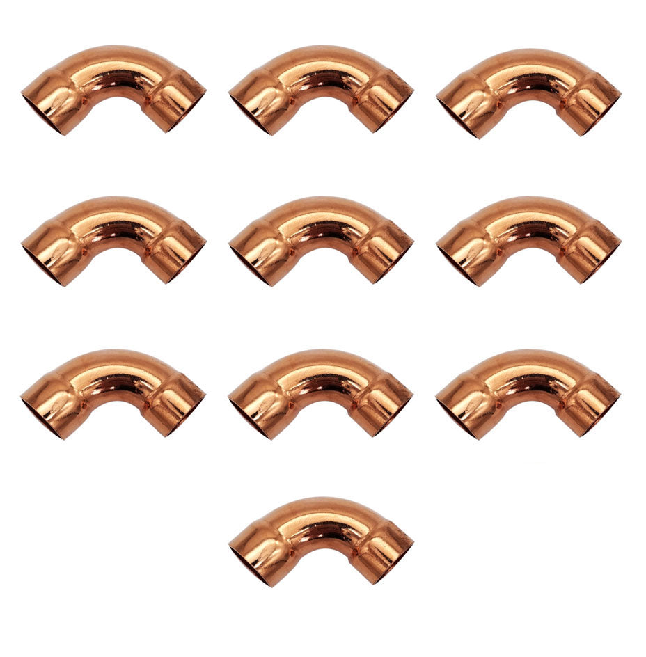 Copper Fitting 5/8 Inch (HVAC Outer Dimension) 1/2 Inch (Plumbing Inner Dimension) - Copper Long Radius 90° Elbow Fitting with 2 Solder Cups & HVAC – 99.9% Pure Copper - 10 Pack