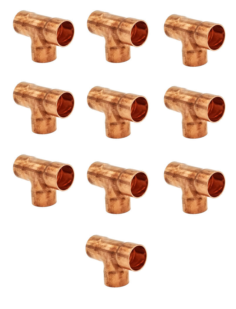 Copper Fitting 1-1/8 Inch (HVAC Outer Dimension) 1 Inch (Plumbing Inner Dimension) - Copper Tee & HVAC – 99.9% Pure Copper - 10 Pack