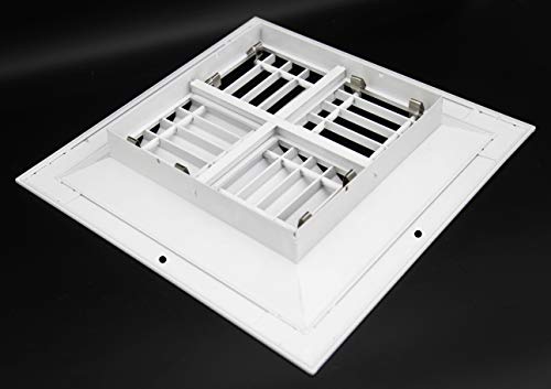 10&quot;w X 10&quot;h Extruded Aluminum Adjustable Core Mount Supply Ceiling HVAC Air Grille – Interchangeable: 1 - Way, 2 - Way, 3 - Way or 4 - Way - Vent Duct Cover [Outer Dimensions: 11.125&quot; X 11.125&quot;] - HVAC PremiumMCSB1010