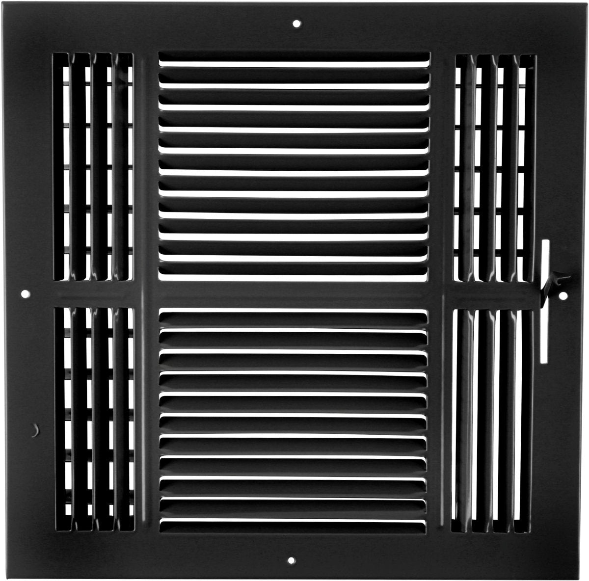 12" X 12" 4 - Way Air Supply Grille – Steel HVAC Vent Cover with Damper, Wall/Ceiling Register, Black - HVAC PremiumG12124WY Black