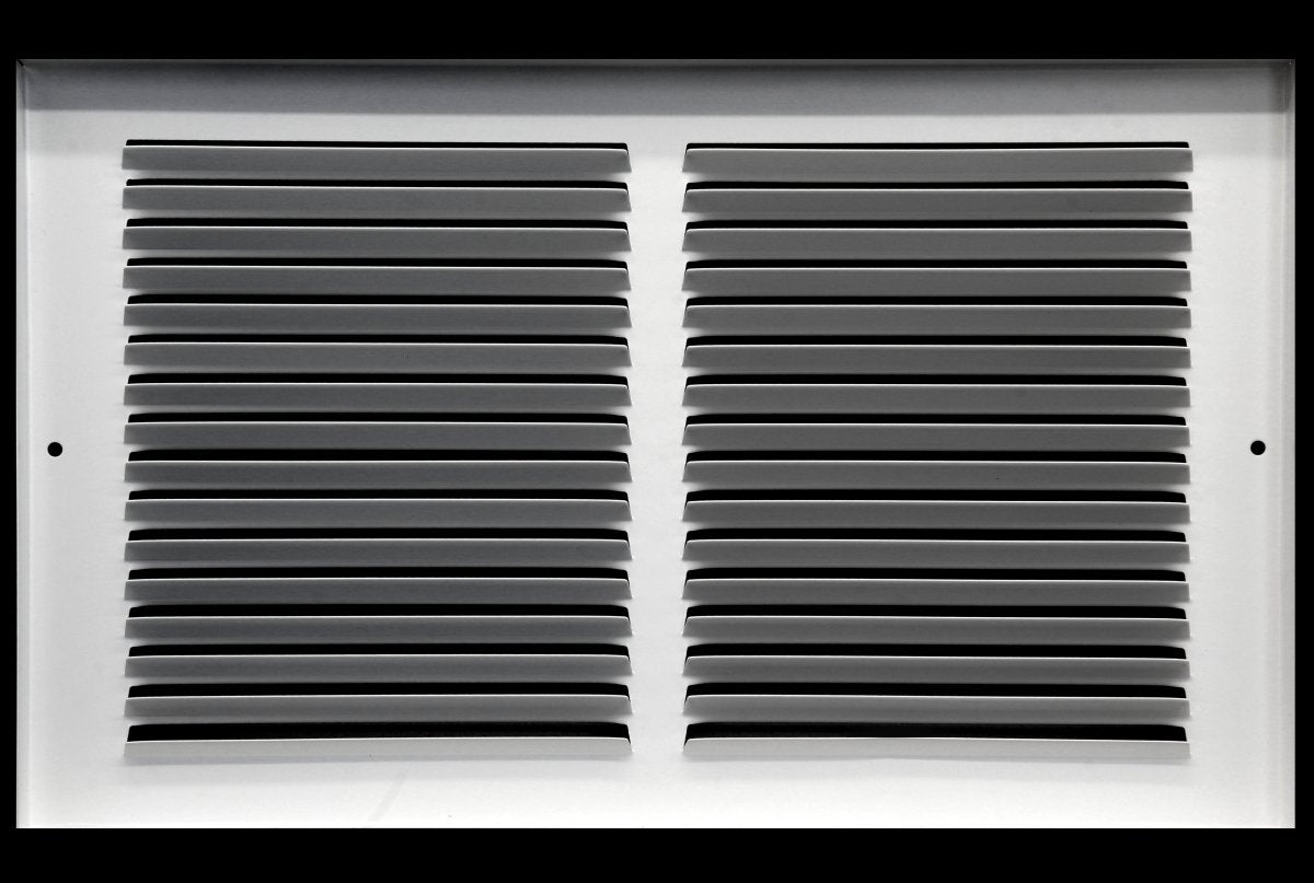 12&quot; X 4&quot; Baseboard Return Air Grille - HVAC Vent Duct Cover - 7/8&quot; Margin Turnback For Flush Fit With Baseboard Work - White - HVAC PremiumBRG124 HP - 1