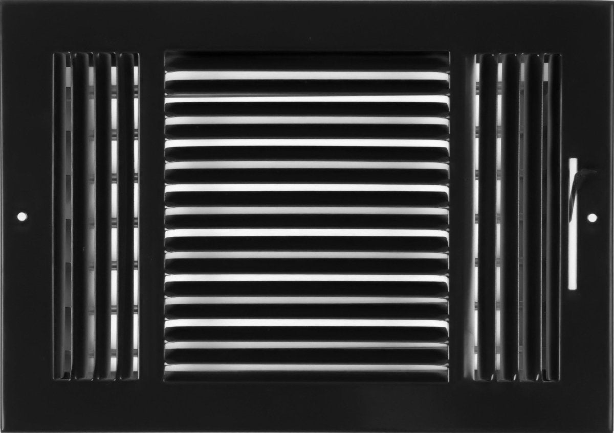 12" X 8" 3 - Way Air Supply Grille – Steel HVAC Vent Cover with Damper, Wall/Ceiling Register, Black - HVAC PremiumG1283WAY Black - HP