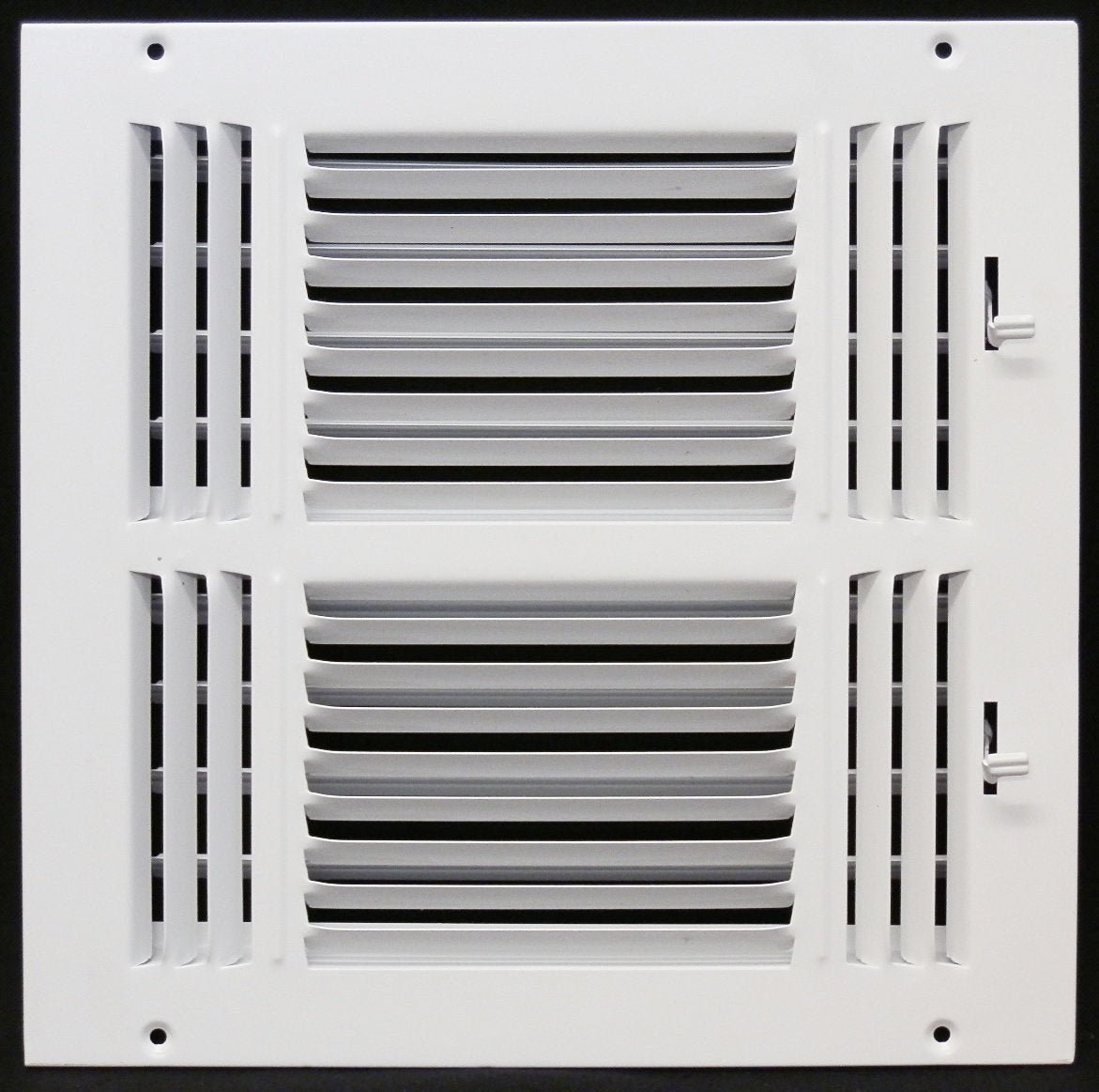 14" X 14" 3 - Way Air Supply Grille – Steel HVAC Vent Cover with Damper, Wall/Ceiling Register, White - HVAC PremiumG1414W3 HP