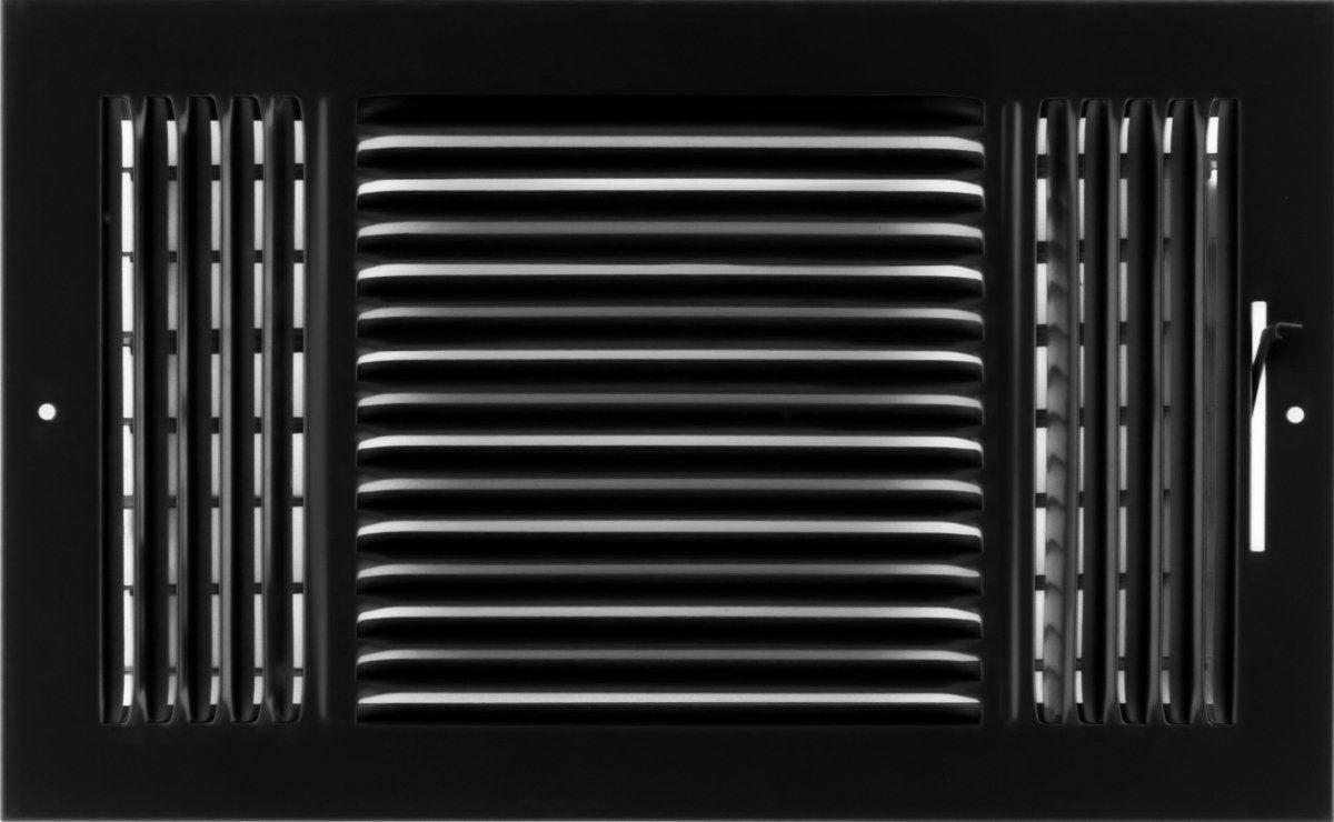 14" X 8" 3 - Way Air Supply Grille – Steel HVAC Vent Cover with Damper, Wall/Ceiling Register, Black - HVAC PremiumG1483WY Black