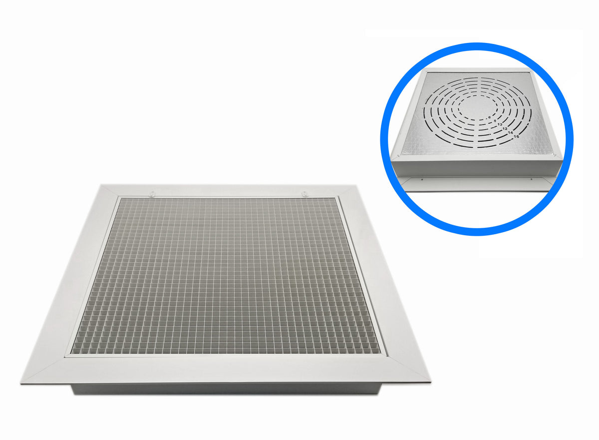Aluminum Cube Core Return Air Filter Grille with Plenum Box - 24&quot; x 24&quot; T-Bar Lay-in Drop Ceiling