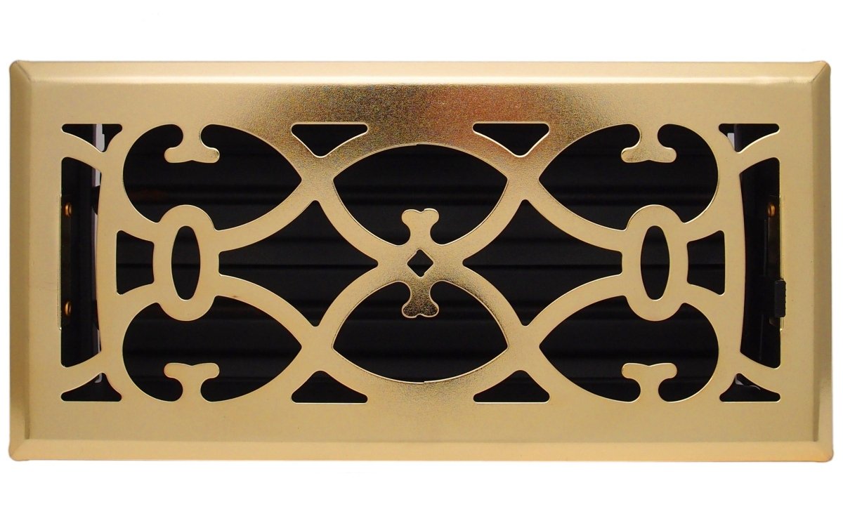 2" X 10" Brass Victorian Floor Register Grille - Modern Contempo Decorative Grate - HVAC Vent Duct Cover - Brass Plated - HVAC PremiumVF210 Brass Plated HP