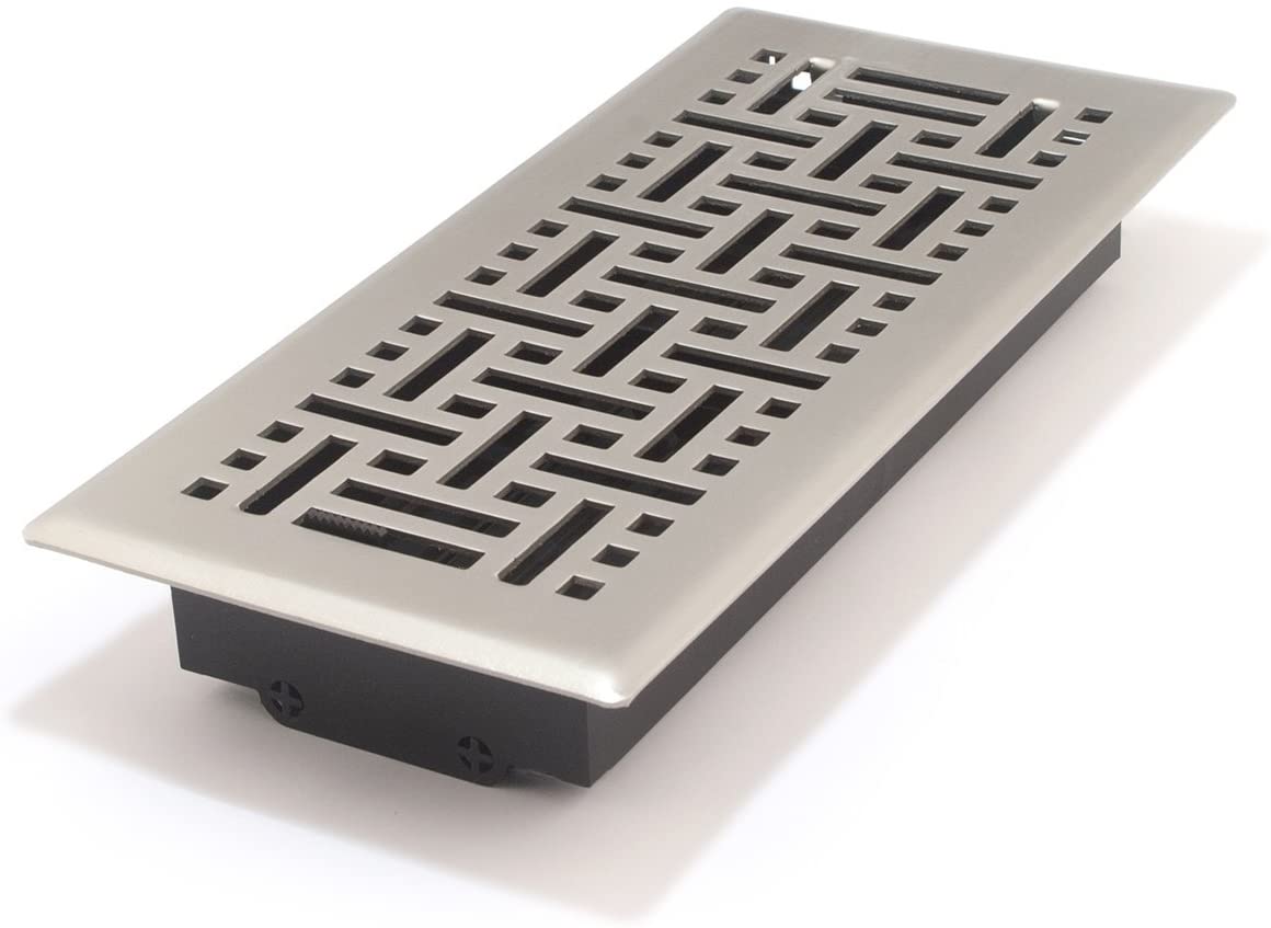 2&quot; X 10&quot; Modern Victorian Floor Register Grille with Dampers - Decorative Grate - HVAC Vent Duct Cover - Satin Nickel - HVAC PremiumVF - WB 2x10 SN