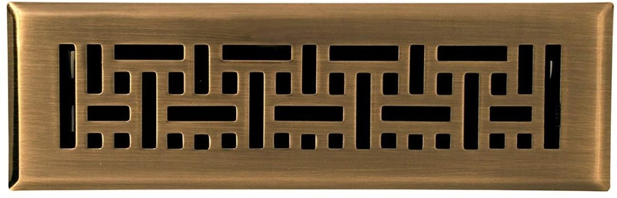 2" X 12" Modern Victorian Floor Register Grille With Dampers - Decorative Grate - HVAC Vent Duct Cover - Antique Brass - HVAC PremiumVF - WB 2x12 AB