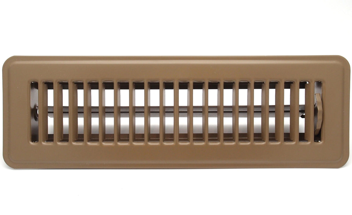 10&quot; X 4&quot; FLOOR REGISTER WITH LOUVERED DESIGN - FIXED BLADES RETURN SUPPLY AIR GRILL - WITH DAMPER &amp; LEVER - BROWN