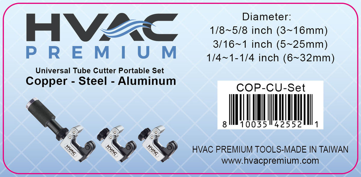 HVAC Premium Heavy Duty Universal Adjustable Tube Cutter Set For Cutting - Copper, Steel, Aluminum (1/8&quot; - 5/8&quot;) (3/16&quot; - 1&quot;) (1/4&quot; - 1-1/4&quot;)