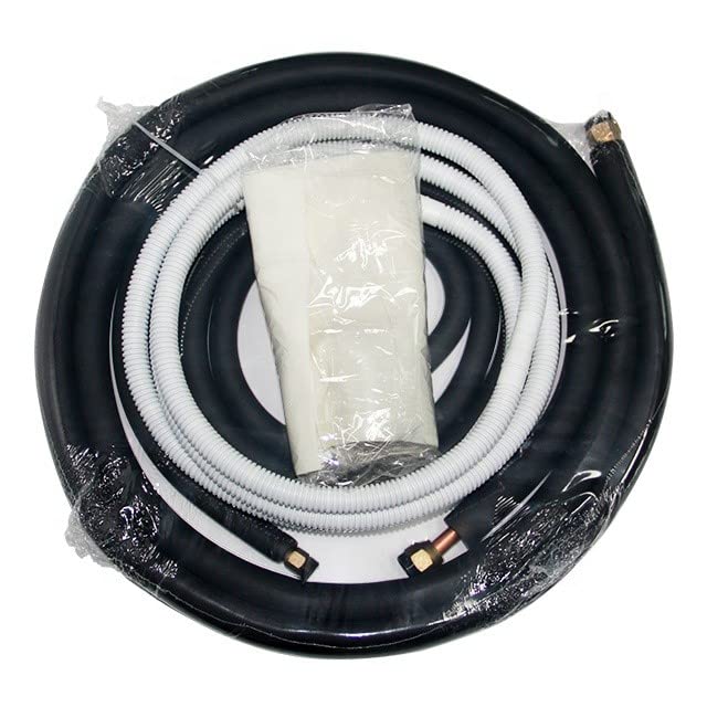 3/8&quot; - 5/8&quot; Black Insulated Copper Coil Line Set 16&#39; Long - Flare Nut KIT - Seamless Pipe Tube for HVAC, Refrigerant - 3/8&quot; Insulation - HVAC PremiumLS 3858 38BTP 5KIT