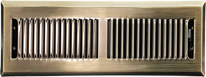 4" X 10" Modern Floor Register Grille with Dampers - Contempo Decorative Grate - HVAC Vent Duct Cover - Antique Brass - HVAC PremiumCSF 4x10 AB