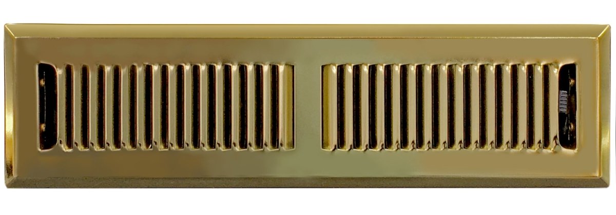 4&quot; X 10&quot; Modern Floor Register Grille With Dampers - Contempo Slotted Grate - HVAC Vent Duct Cover - Polished Brass - HVAC PremiumCSF 4x10 PB