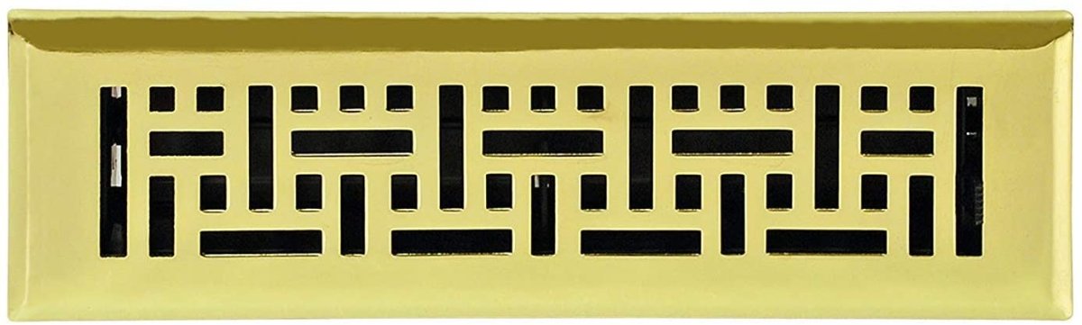 4" X 10" Modern Victorian Floor Register Grille With Dampers - Decorative Grate - HVAC Vent Duct Cover - Polished Brass - HVAC PremiumVF - WB 4x10 PB