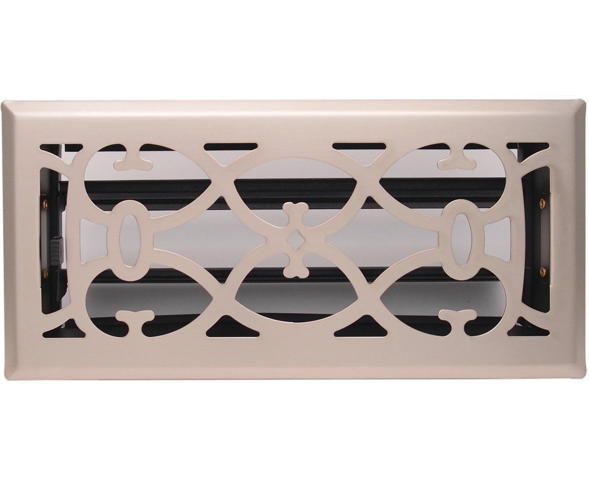 4" X 10" Nickel Victorian Floor Register Grille - Modern Contemporary Decorative Grate - HVAC Vent Duct Cover - Brush Nickel - HVAC PremiumVF410 Brush Nickel HP
