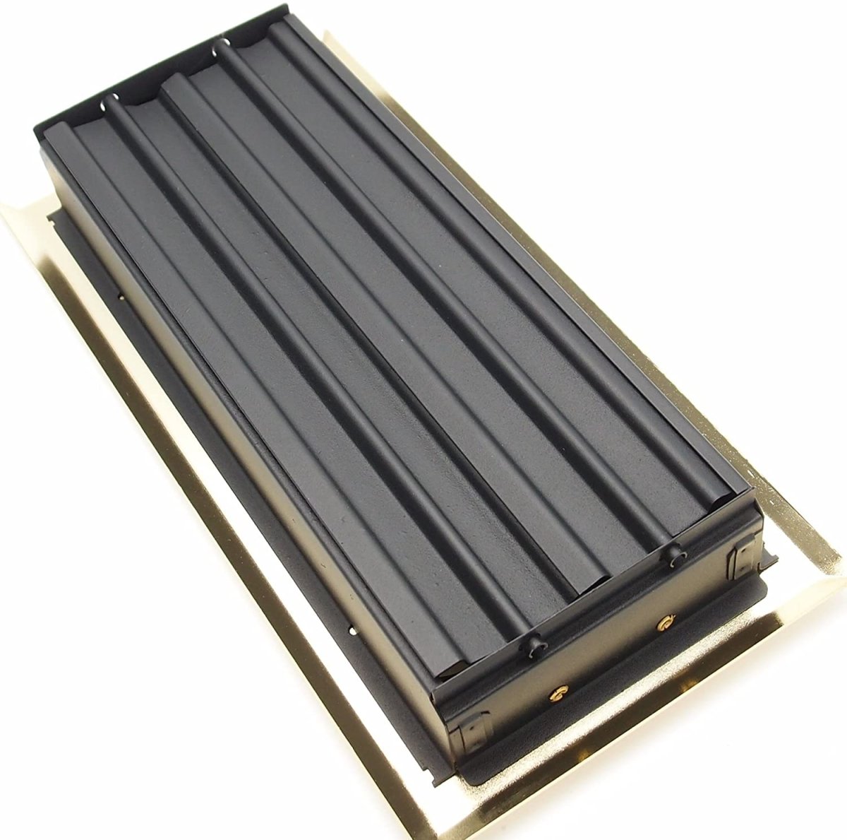 4&quot; X 12&quot; Modern Victorian Floor Register Grille With Dampers - Decorative Grate - HVAC Vent Duct Cover - Polished Brass - HVAC PremiumVF - WB 4x12 PB