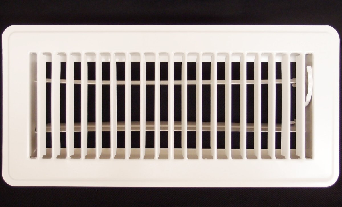 4" X 8" Floor Register with Louvered Design - Fixed Blades Return Supply Air Grill - with Damper & Lever - White - HVAC PremiumFR48 White HP