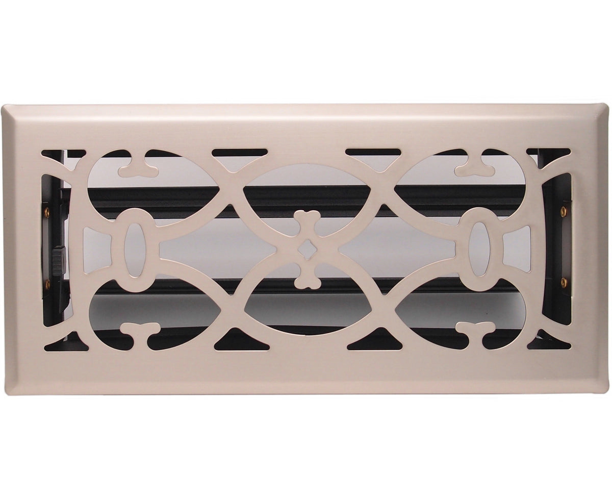 2&quot; X 12&quot; Nickel Victorian Floor Register Grille - Modern Contemporary Decorative Grate - HVAC Vent Duct Cover - Brush Nickel