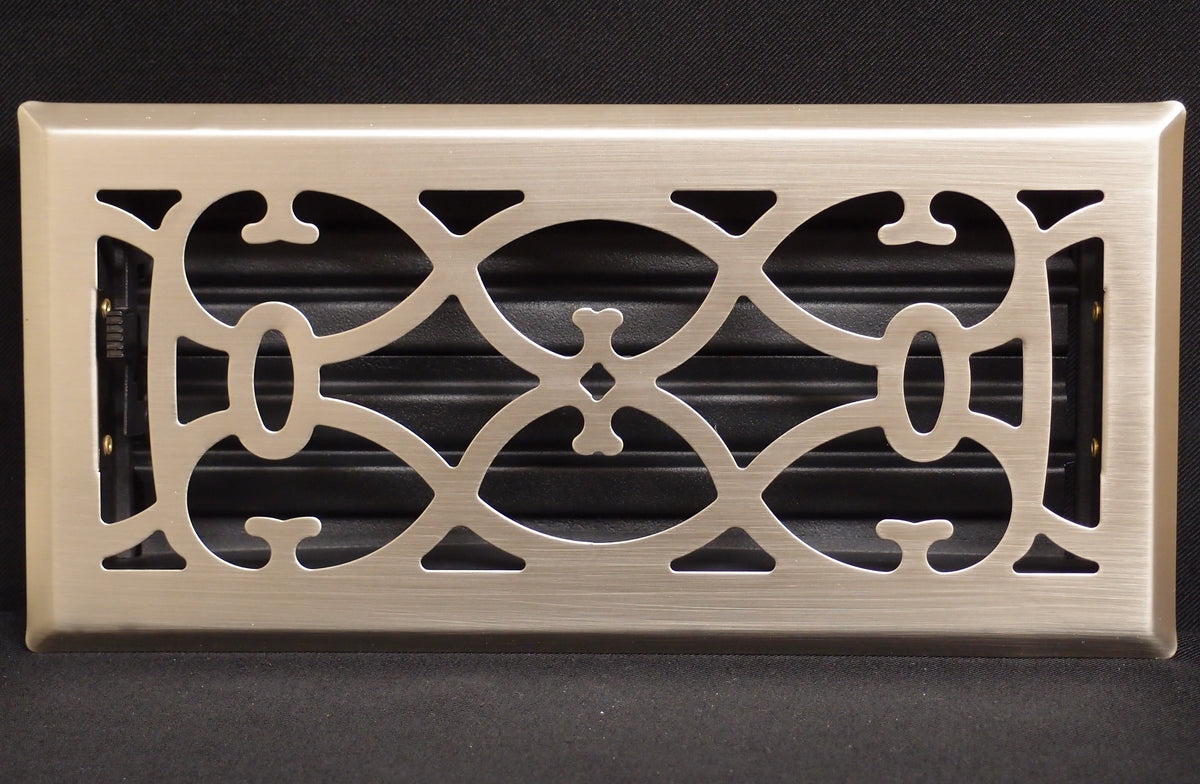 4&quot; X 14&quot; Brass Victorian Floor Register Grille - Modern Contempo Decorative Grate - HVAC Vent Duct Cover - Brass Plated