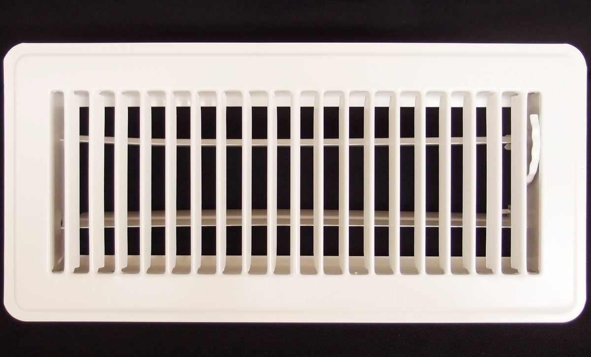 3&quot; X 10&quot; Floor Register with Louvered Design - Fixed Blades Return Supply Air Grill - with Damper &amp; Lever - White