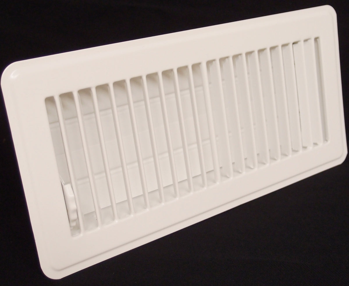 4&quot; X 12&quot; Floor Register with Louvered Design - Heavy Duty Rigid Floor Air Supply with Damper &amp; Lever - White