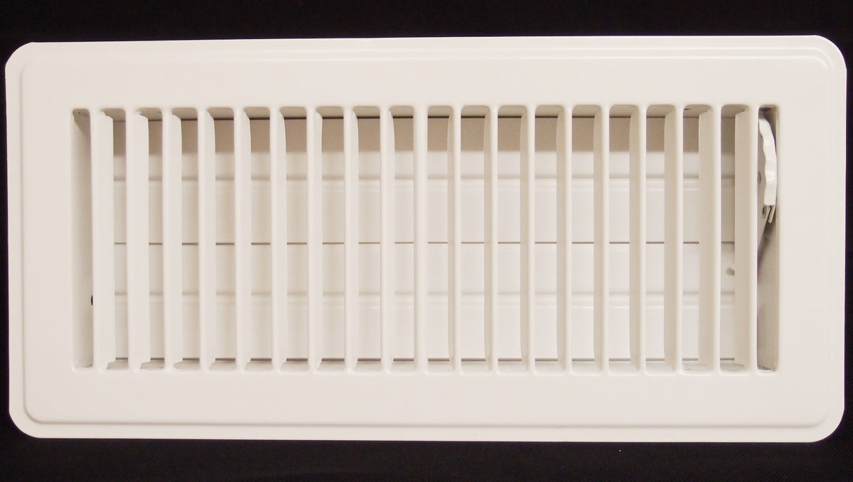 6&quot; X 12&quot; Floor Register with Louvered Design - Fixed Blades Return Supply Air Grill - with Damper &amp; Lever - White