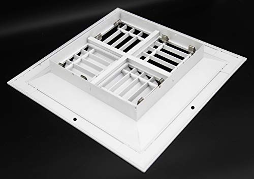 12&quot;w X 12&quot;h Extruded Aluminum Adjustable Core Mount Supply Ceiling HVAC Air Grille – Interchangeable: 1-Way, 2-Way, 3-Way or 4-Way - Vent Duct Cover [Outer Dimensions: 13.125&quot; X 13.125&quot;]