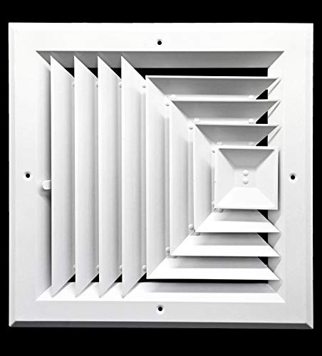 12&quot; x 12&quot; 3-WAY SUPPLY GRILLE - DUCT COVER &amp; DIFFUSER - LOW NOISE - For Ceiling - With Opposing Damper Blades